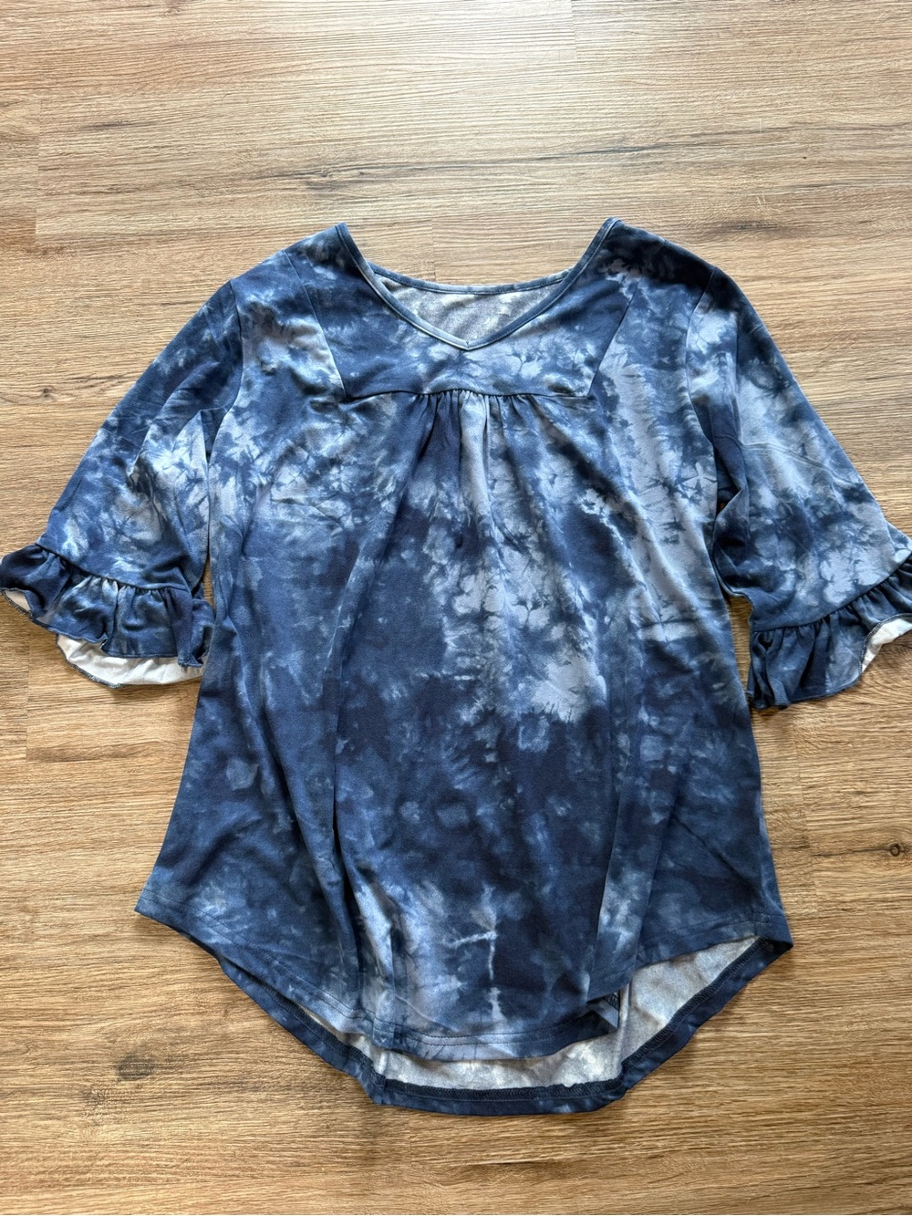 Tie-Dye Navy Ruffle Sleeve Tunic Top